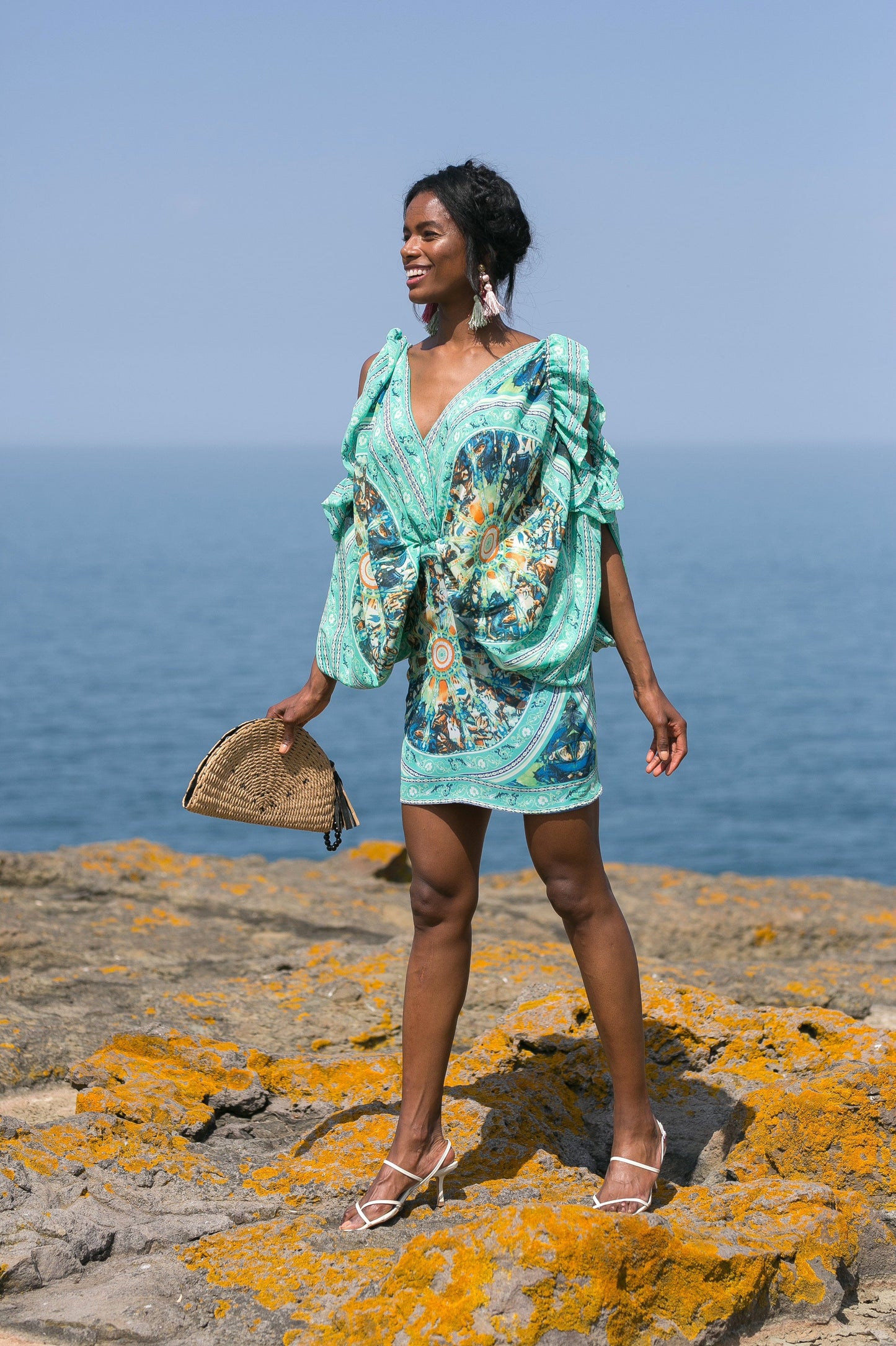 Ruffled on Shoulder Printed Dress