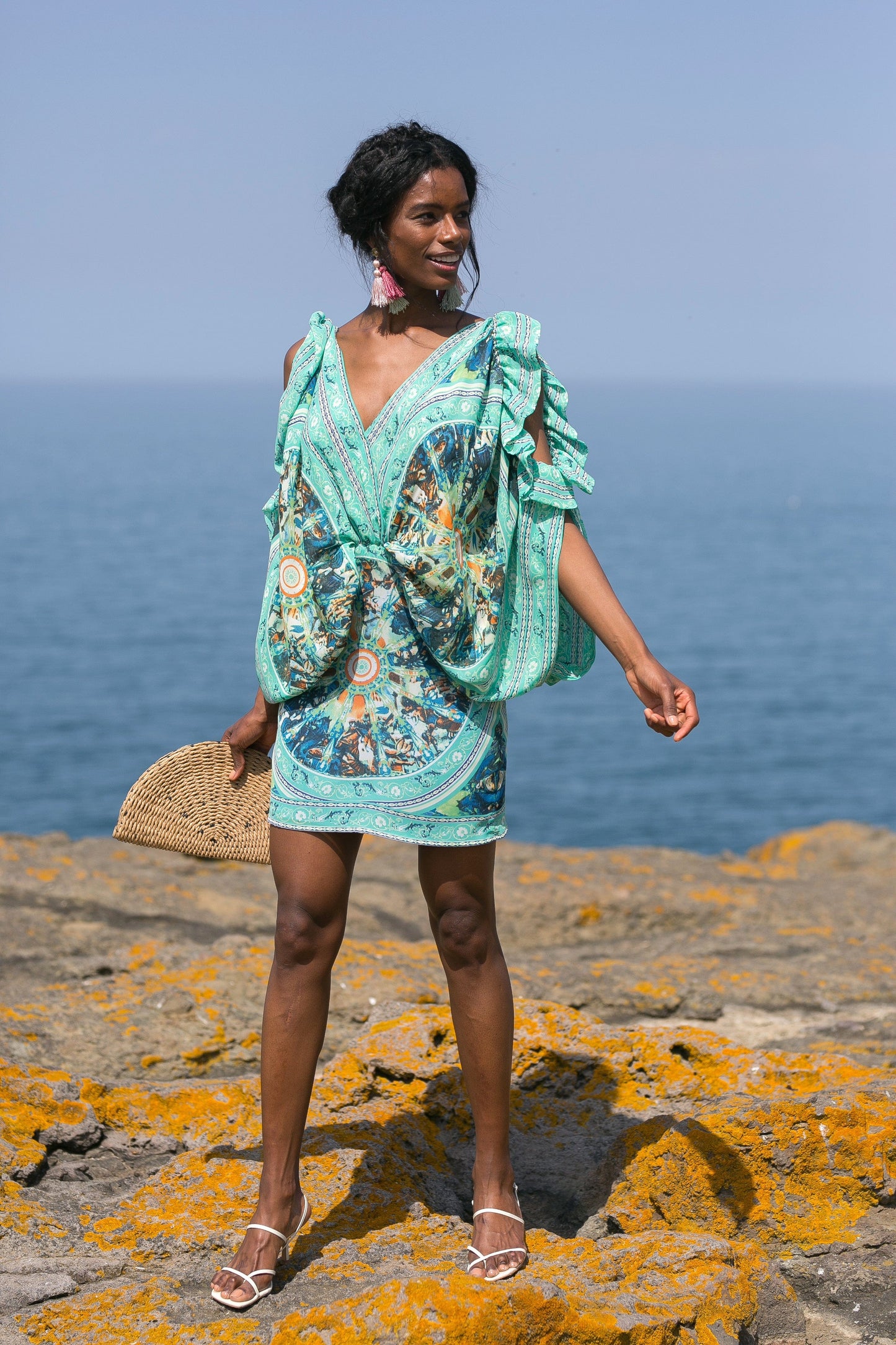 Ruffled on Shoulder Printed Dress