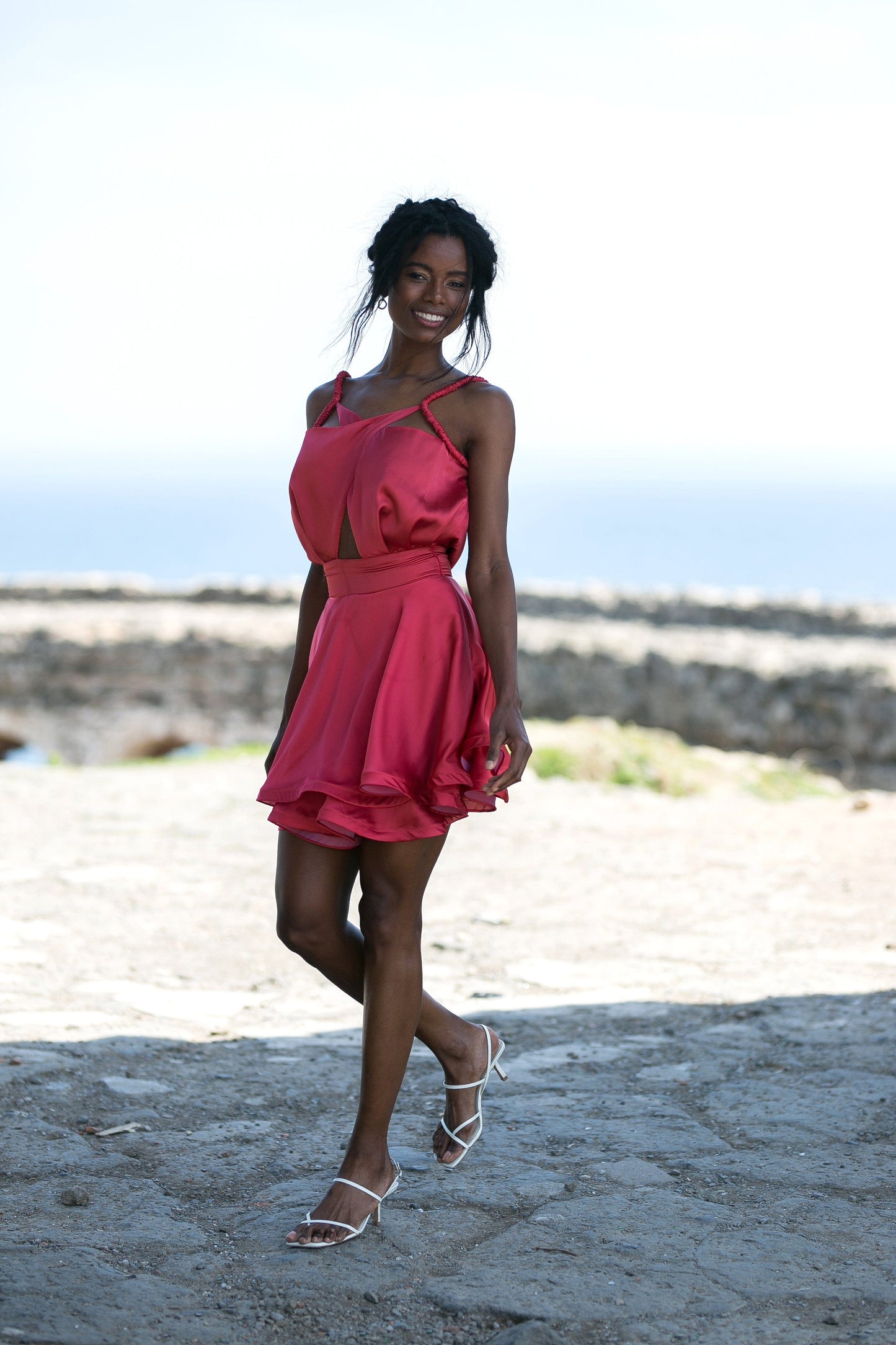 Flared Silk-Satin Mini Dress