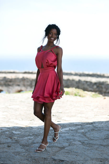 Flared Silk-Satin Mini Dress