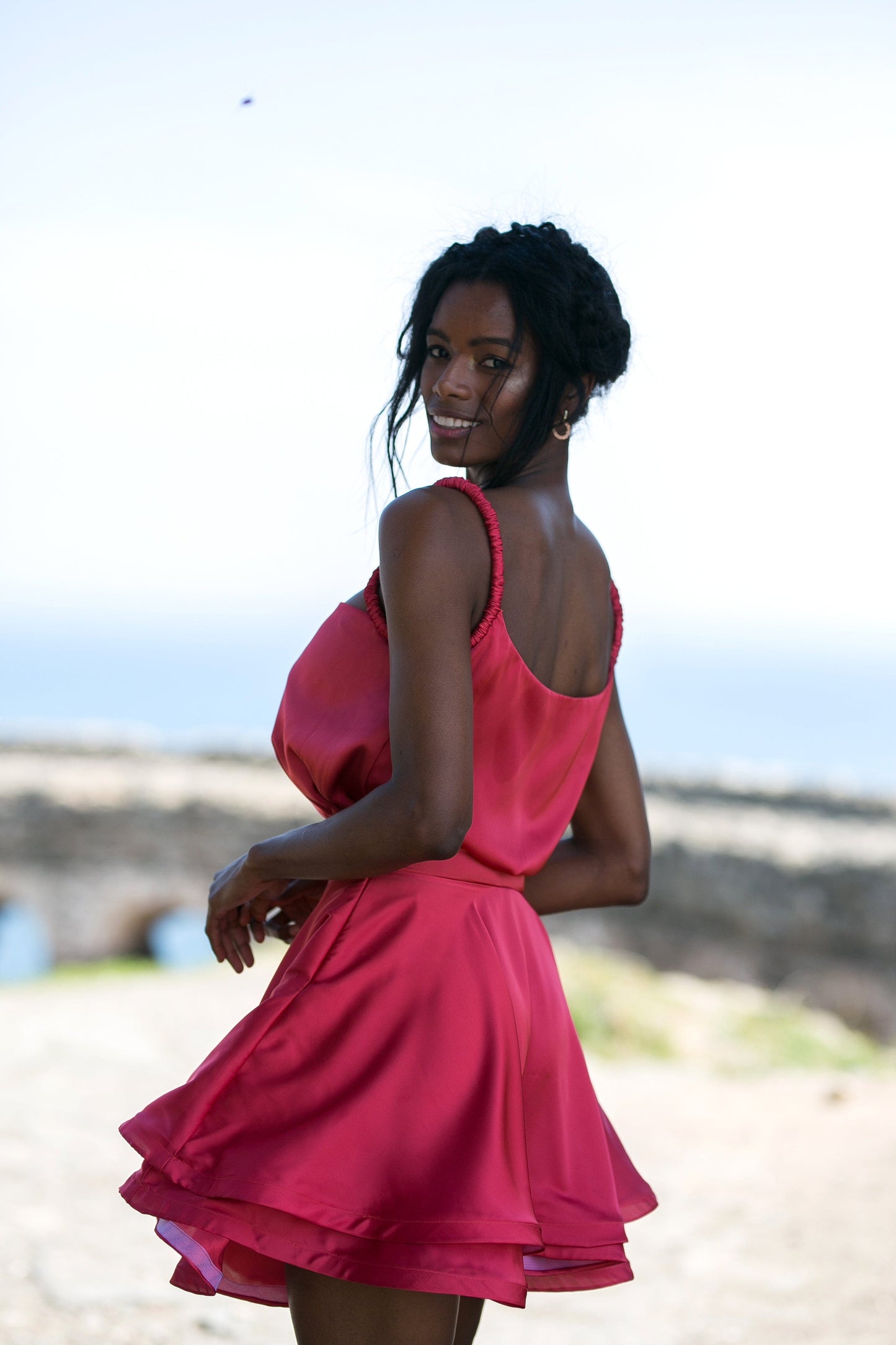 Flared Silk-Satin Mini Dress