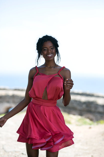 Flared Silk-Satin Mini Dress
