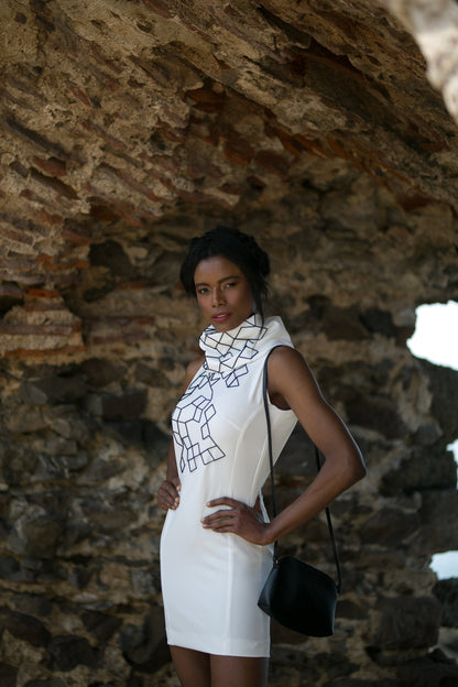 White Dress with Black Embroidery