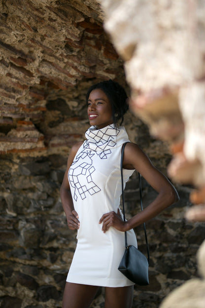 White Dress with Black Embroidery