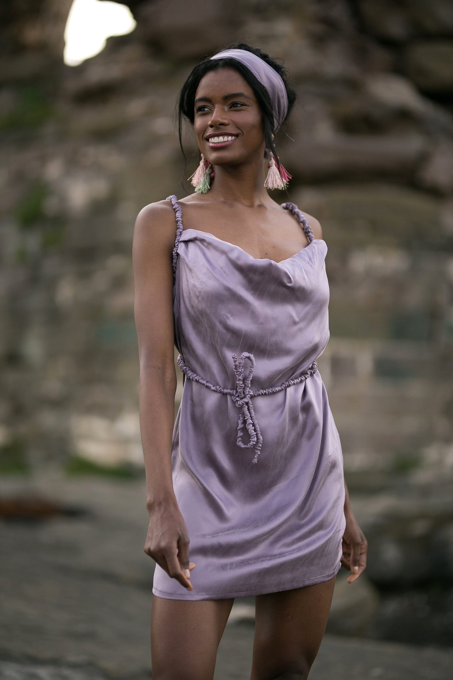 Robe drapée en soie