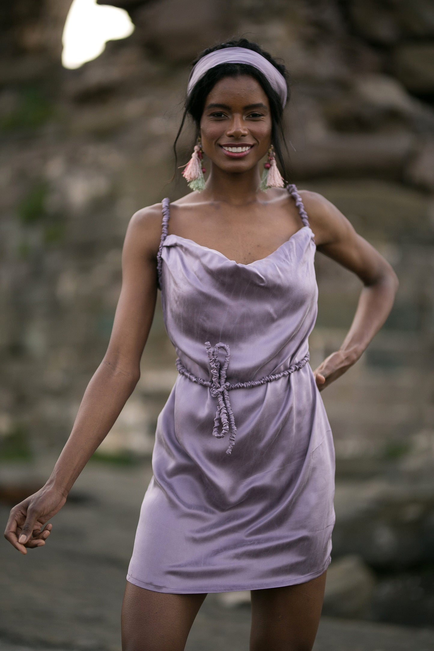 Robe drapée en soie