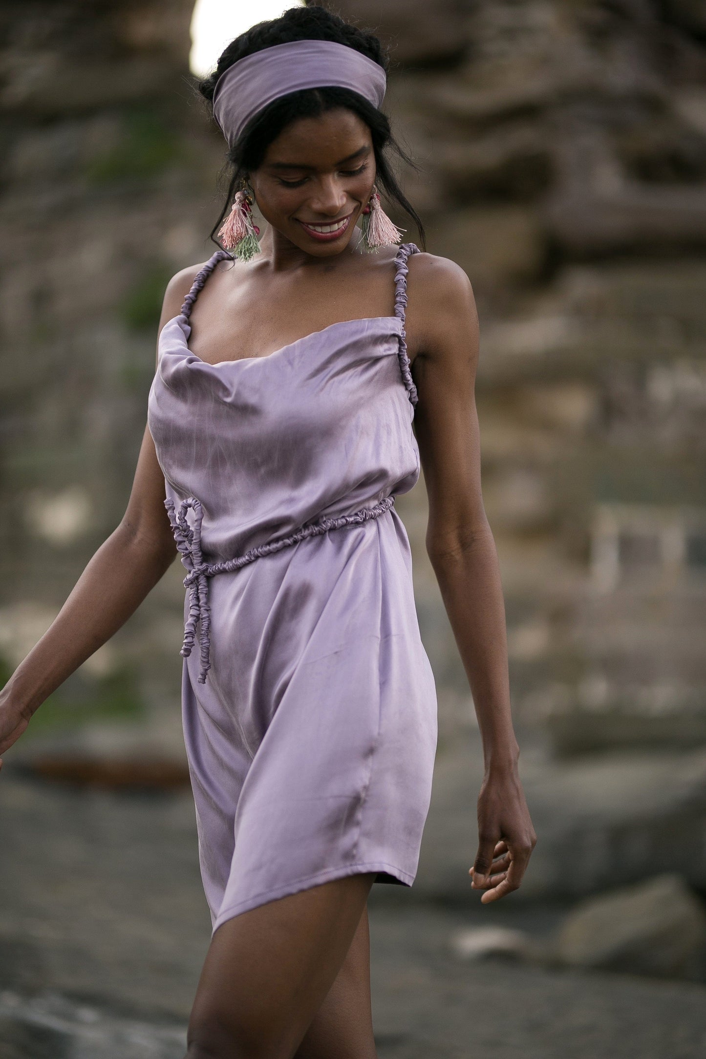 Robe drapée en soie