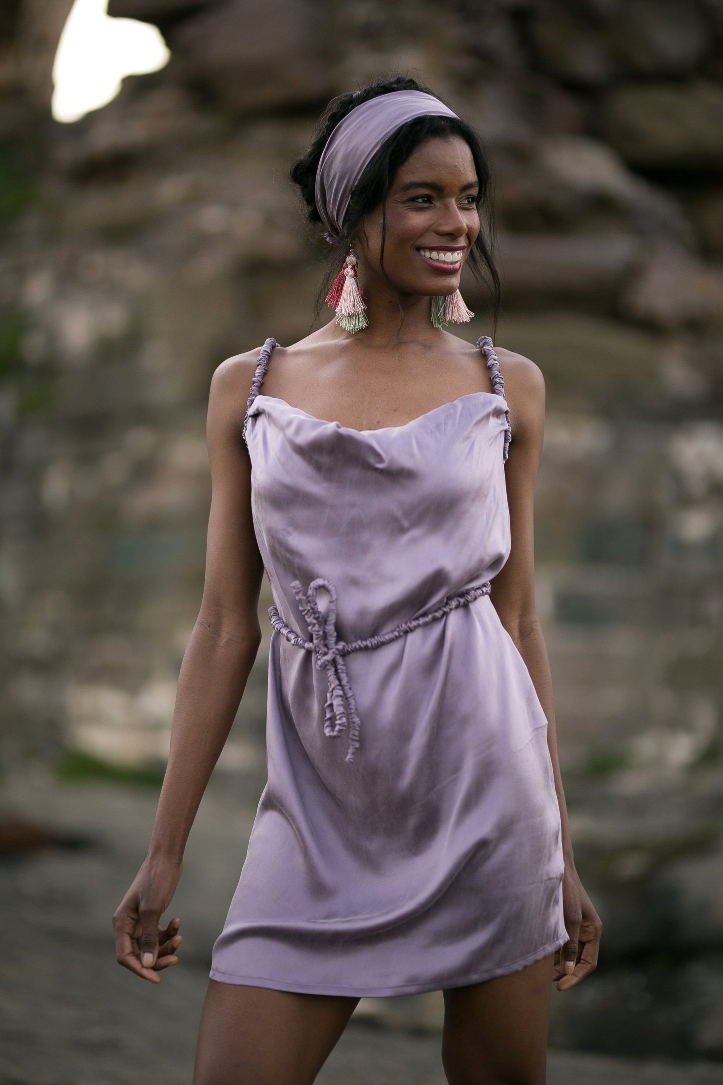 Robe drapée en soie