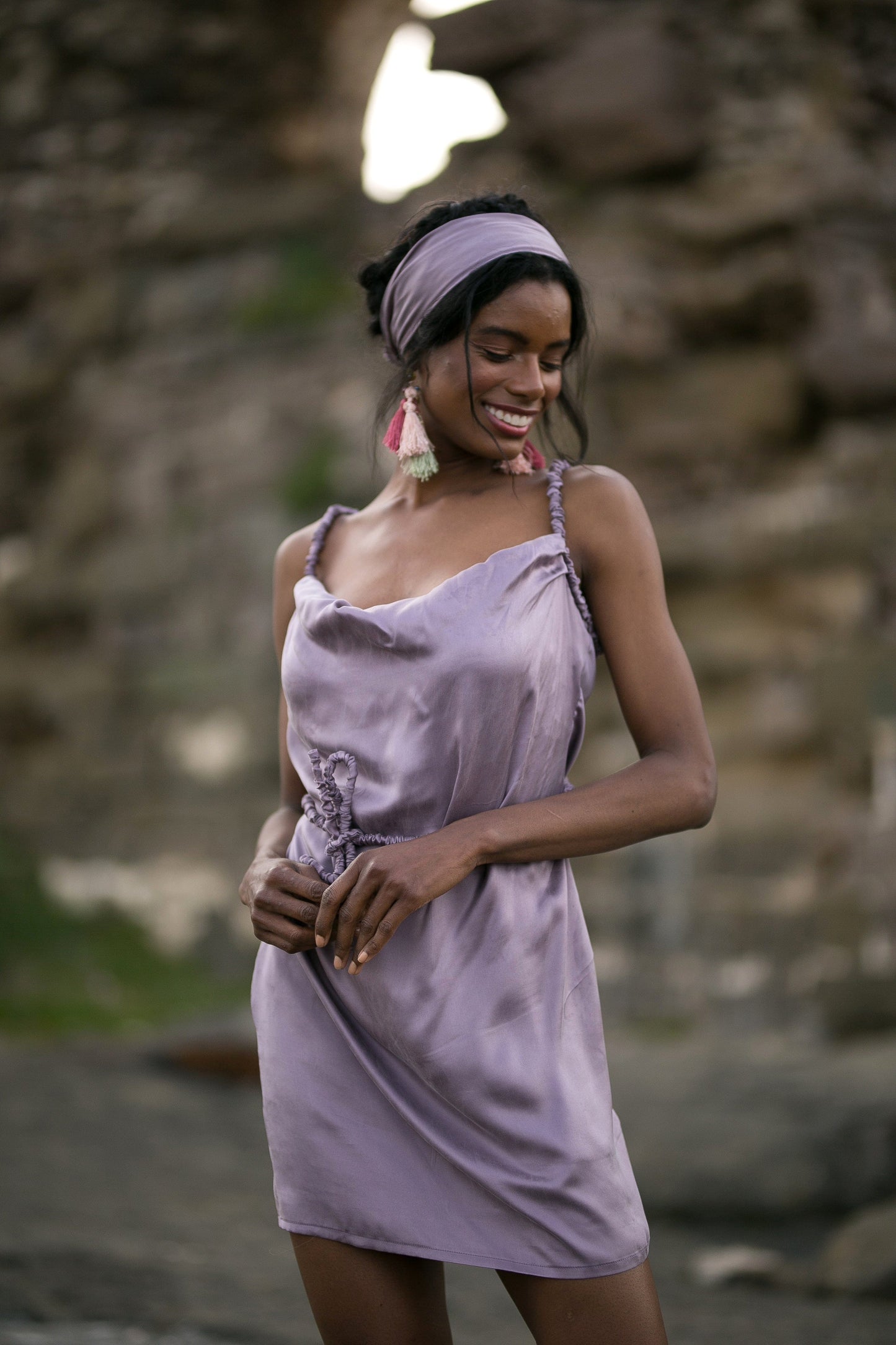 Robe drapée en soie