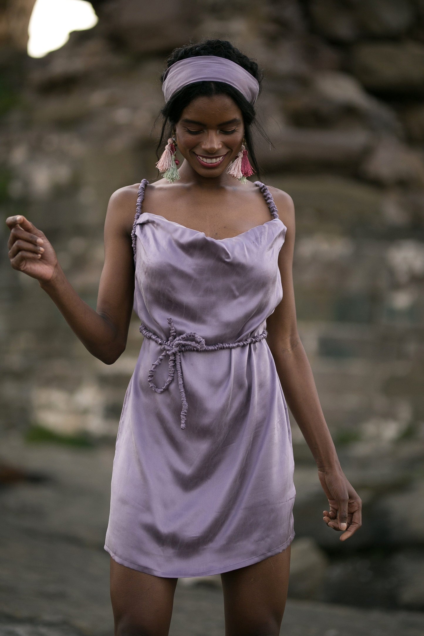 Robe drapée en soie