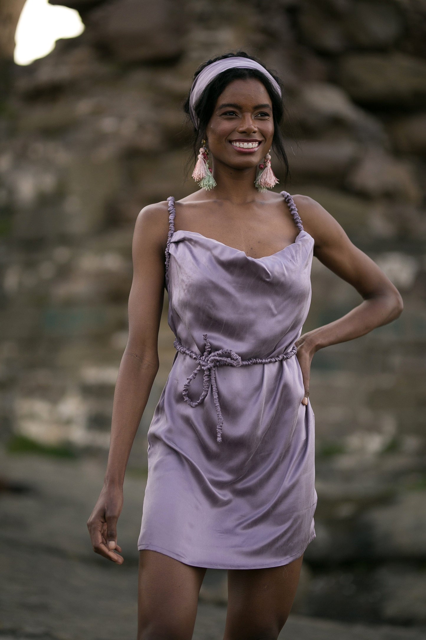 Robe drapée en soie