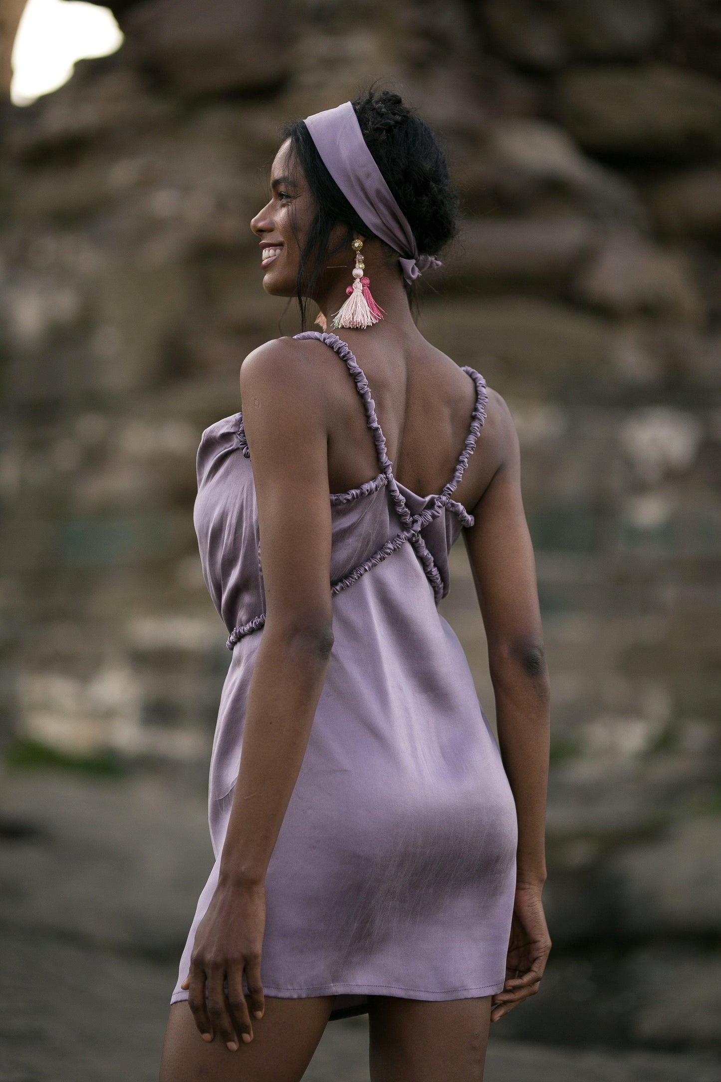 Robe drapée en soie