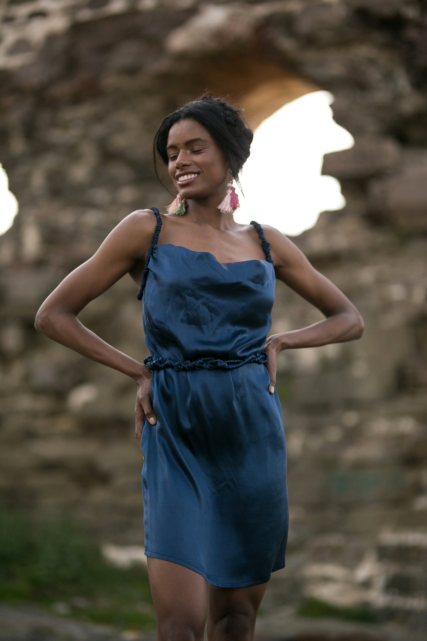 Robe drapée en soie