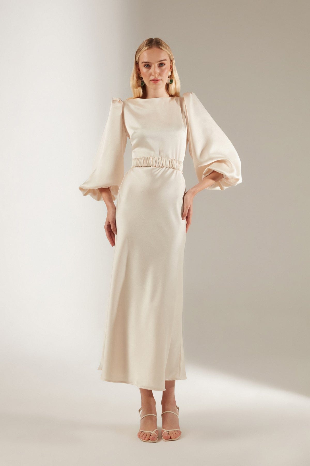 HELENY Robe de fiançailles à manches ballon écrue