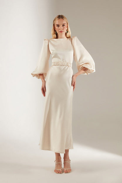 HELENY Robe de fiançailles à manches ballon écrue
