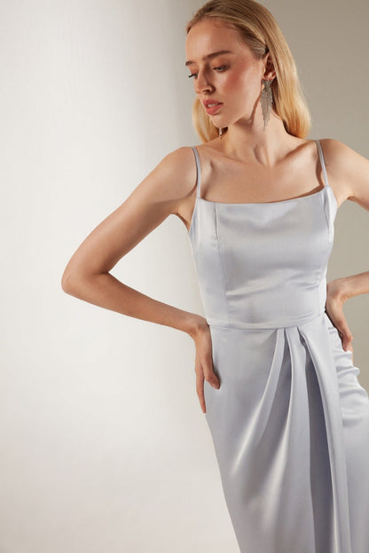 Hellblau Drapierte Trägerkleid