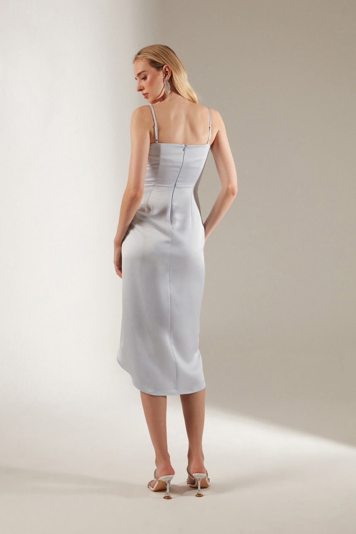 Hellblau Drapierte Trägerkleid
