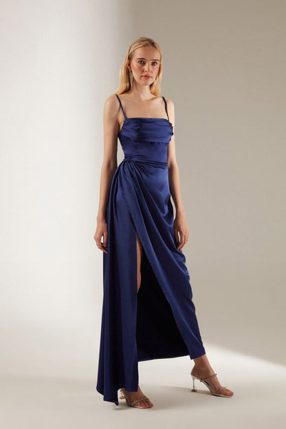 Satin Dress with Strap and Draping