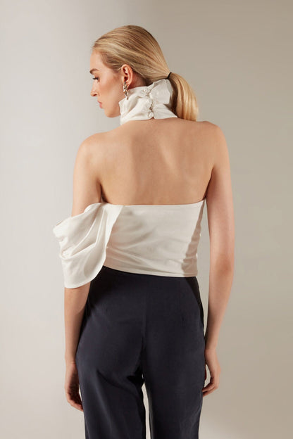 Collar and Shoulder Detailed White Blouse