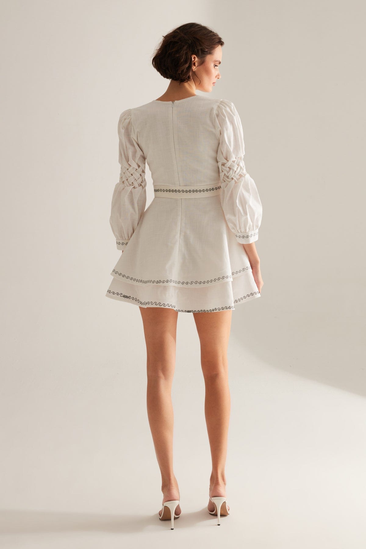 White Embroidered Layered Flounce Dress