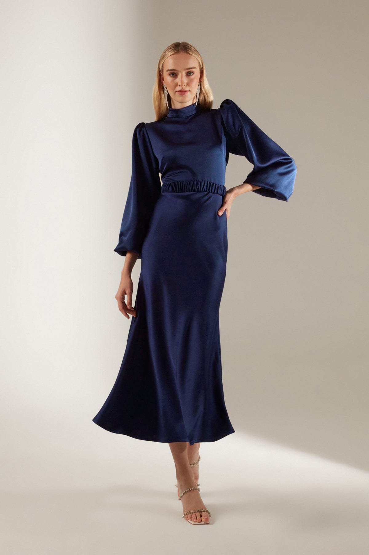 Mabel Saks Long Balloon Sleeve Midi Length Dress