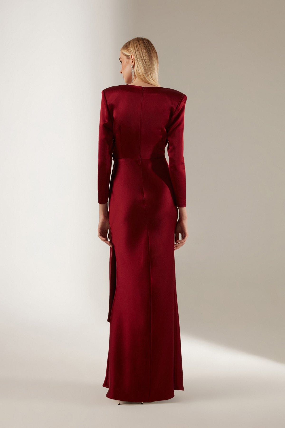 V-Neck Shawl Dark Red Evening Dress