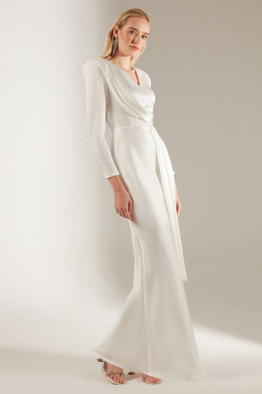 V-Ausschnitt Schal Weißes Abendkleid