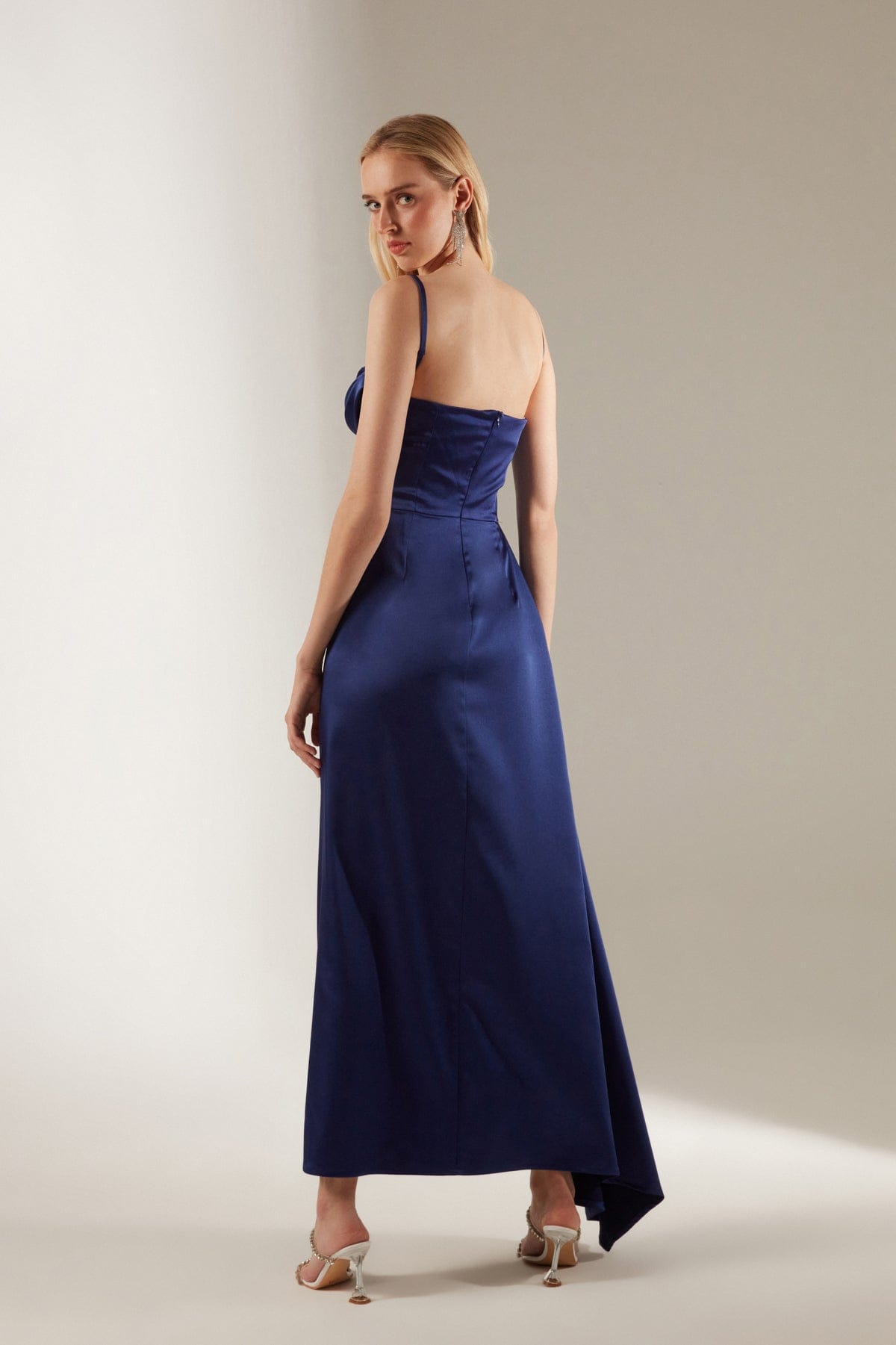 Satin Dress with Strap and Draping