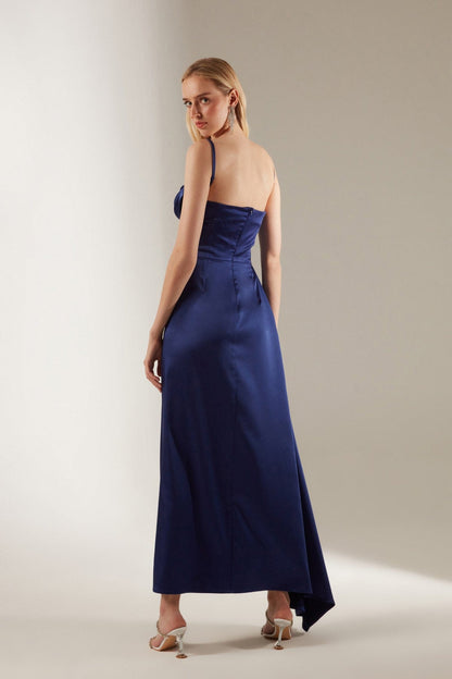 Satin Dress with Strap and Draping