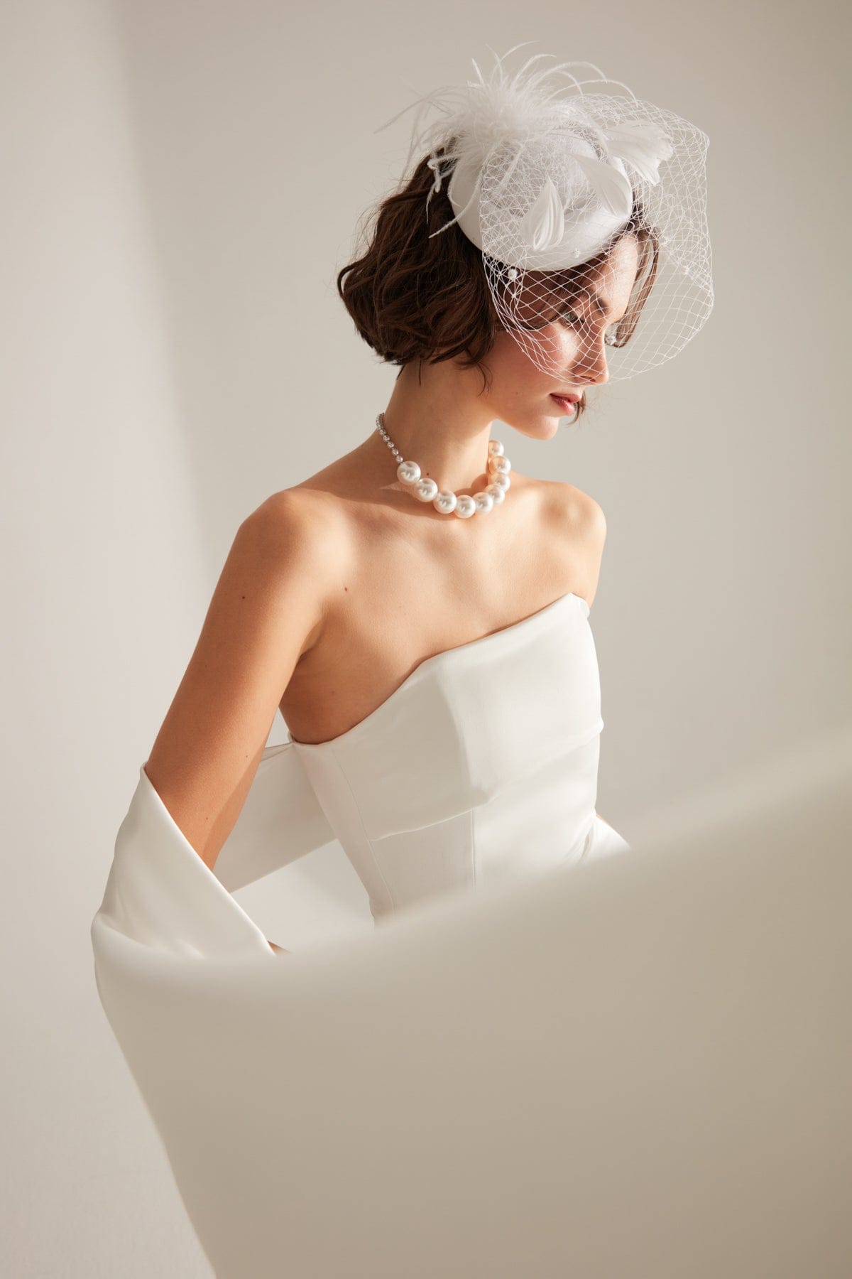 Shawl Detailed Pencil Skirt White Wedding Dress