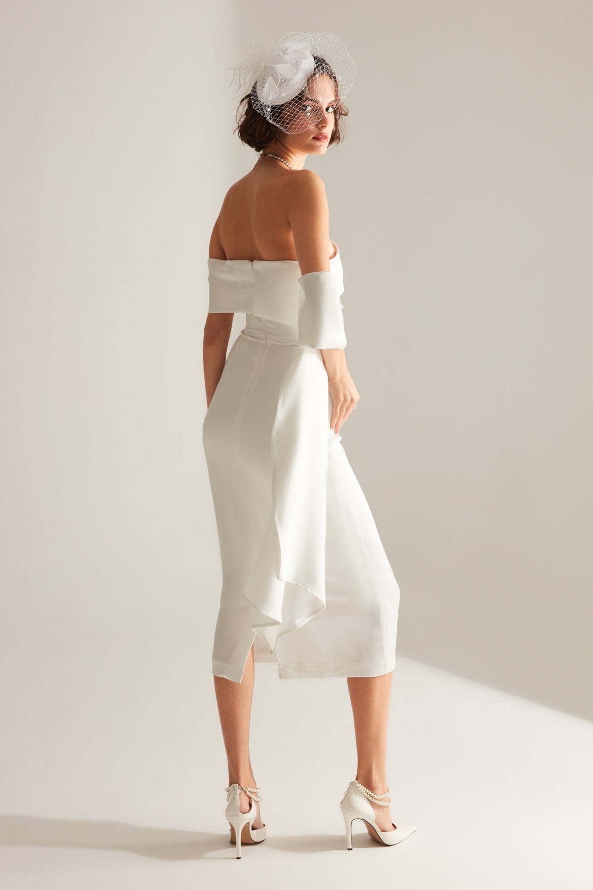 Shawl Detailed Pencil Skirt White Wedding Dress