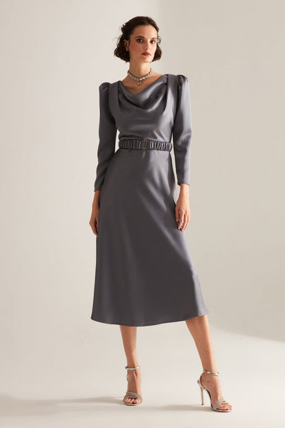 Robe de fiançailles à bretelles GRİ Degaje Yaka