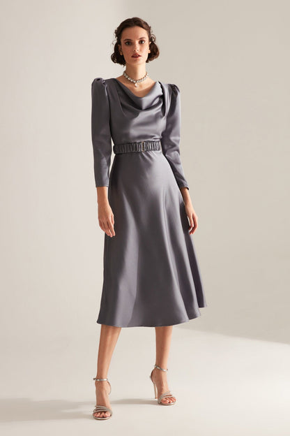Robe de fiançailles à bretelles GRİ Degaje Yaka