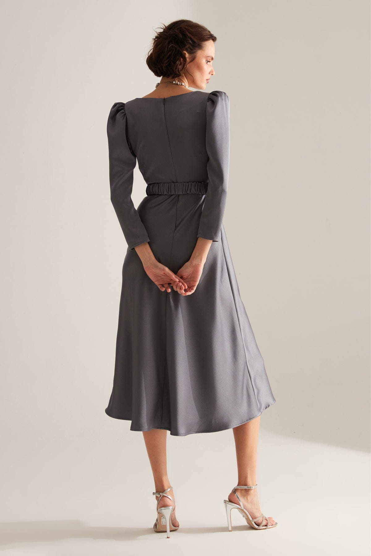Robe de fiançailles à bretelles GRİ Degaje Yaka