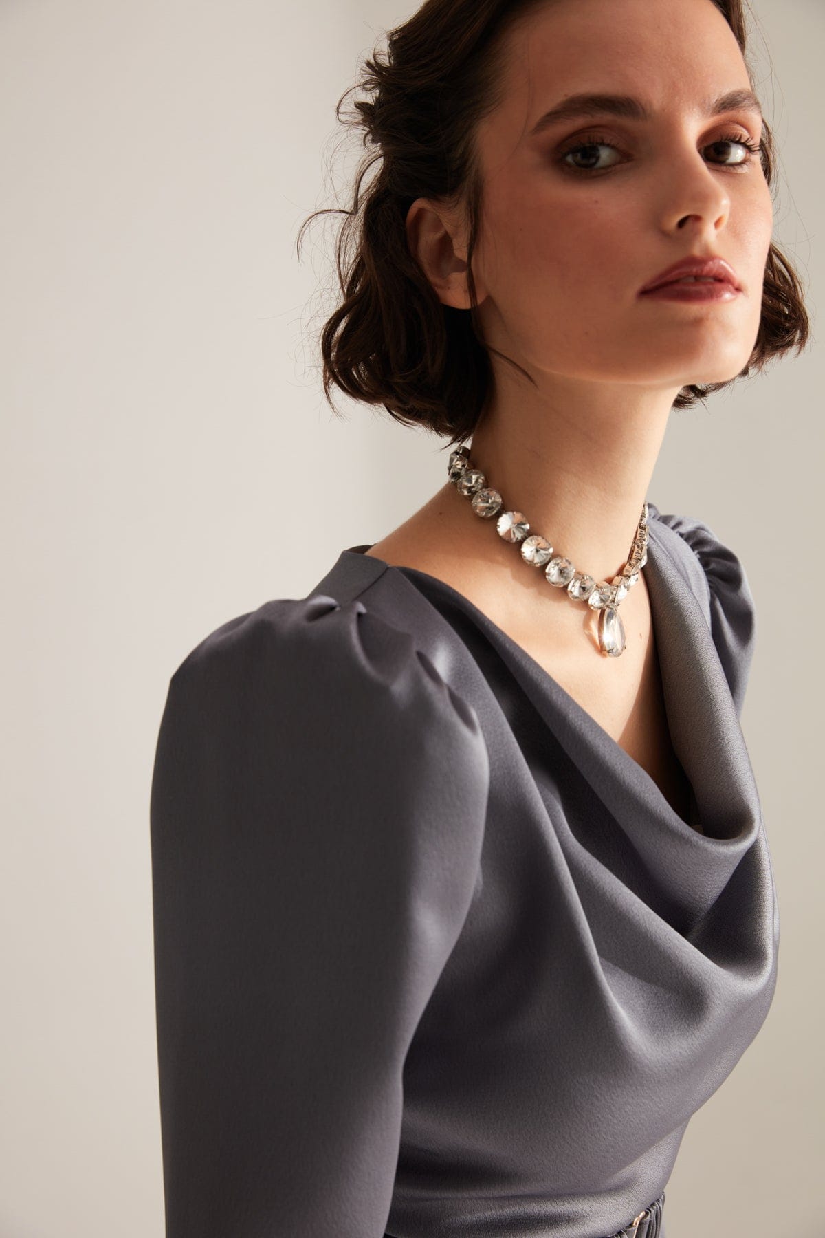 Robe de fiançailles à bretelles GRİ Degaje Yaka