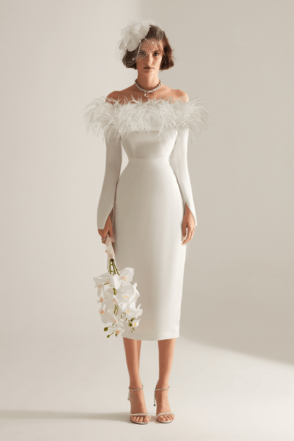 Rosalie Feder Langarm Midi Hochzeitskleid 5621