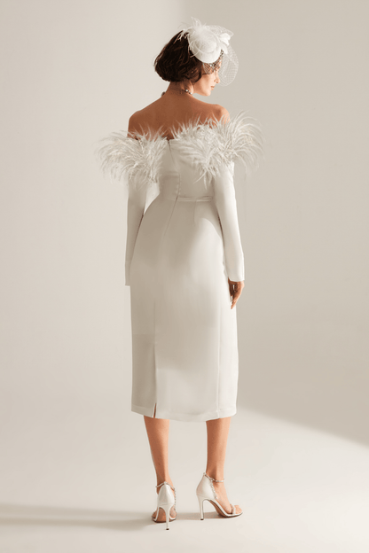 Rosalie Feder Langarm Midi Hochzeitskleid 5621