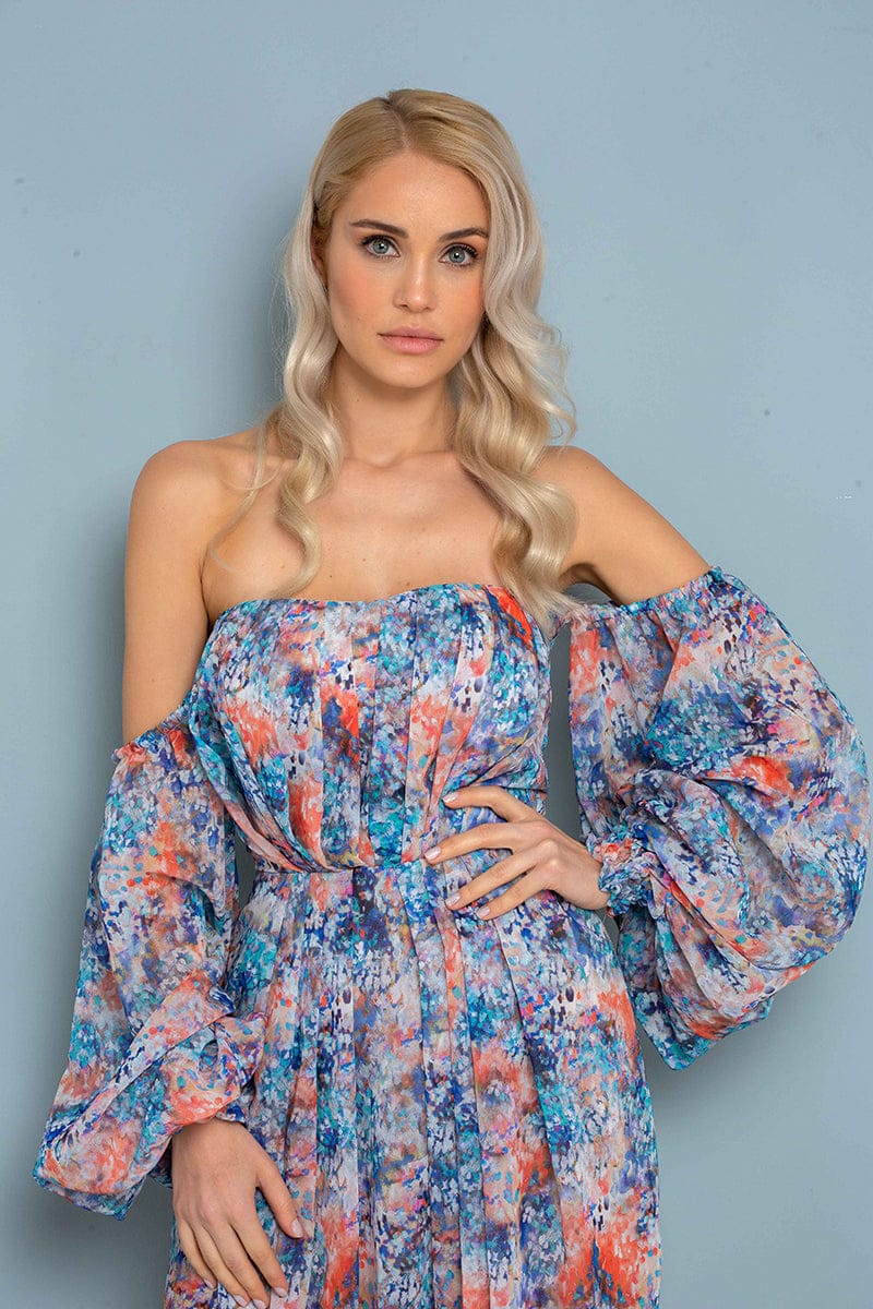 Ballonärmel Bunt Mini Kleid