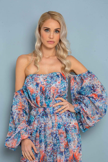 Ballonärmel Bunt Mini Kleid