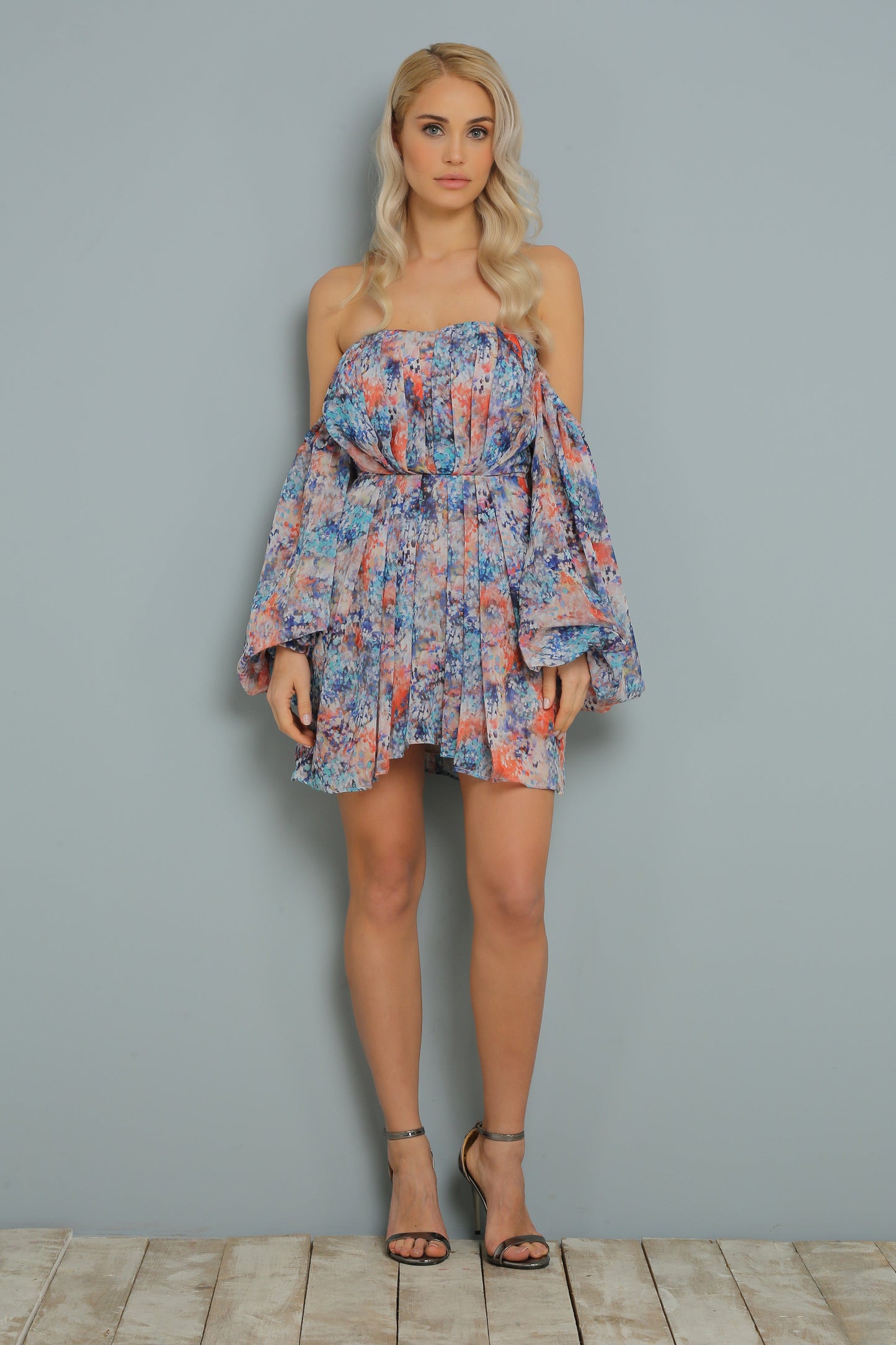 Ballonärmel Bunt Mini Kleid