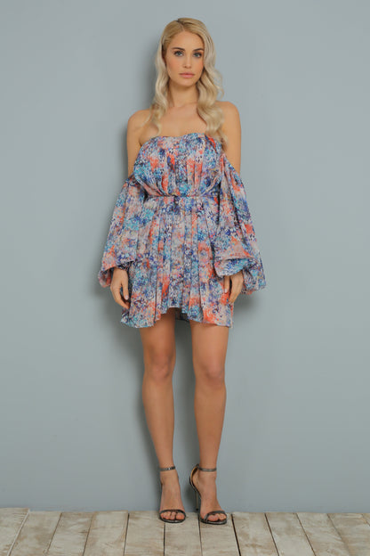 Ballonärmel Bunt Mini Kleid