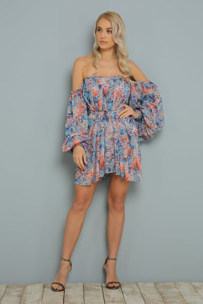 Ballonärmel Bunt Mini Kleid