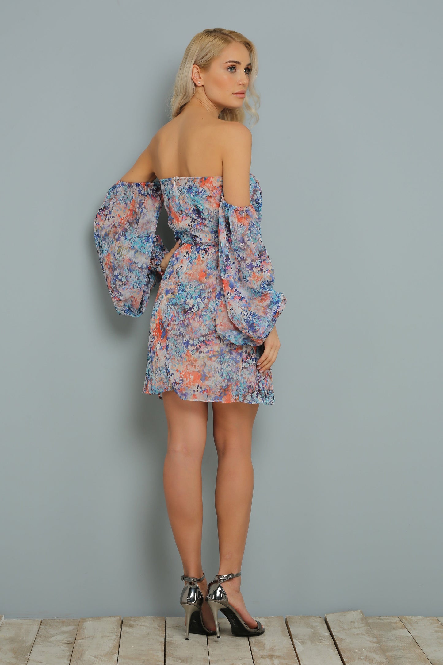 Ballonärmel Bunt Mini Kleid