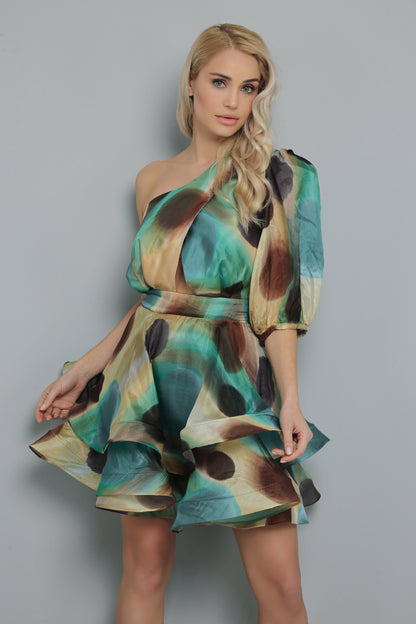 Geometrisch gemustertes einarmiges Kleid