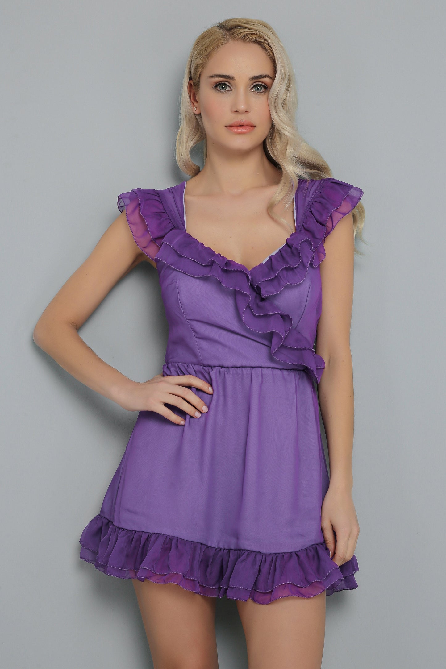 Kruvaze Mor Mini Kleid