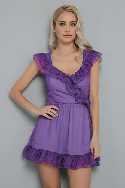Kruvaze Mor Mini Kleid