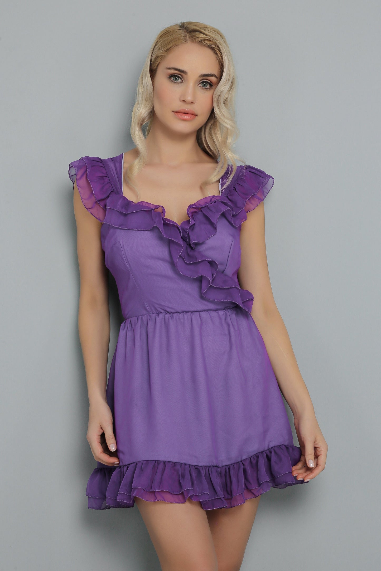 Kruvaze Mor Mini Kleid