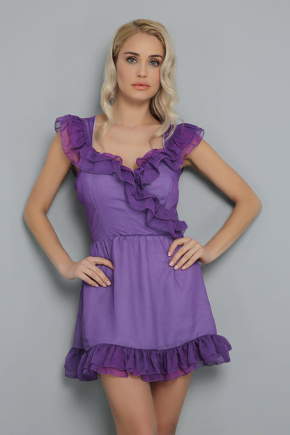 Kruvaze Mor Mini Kleid