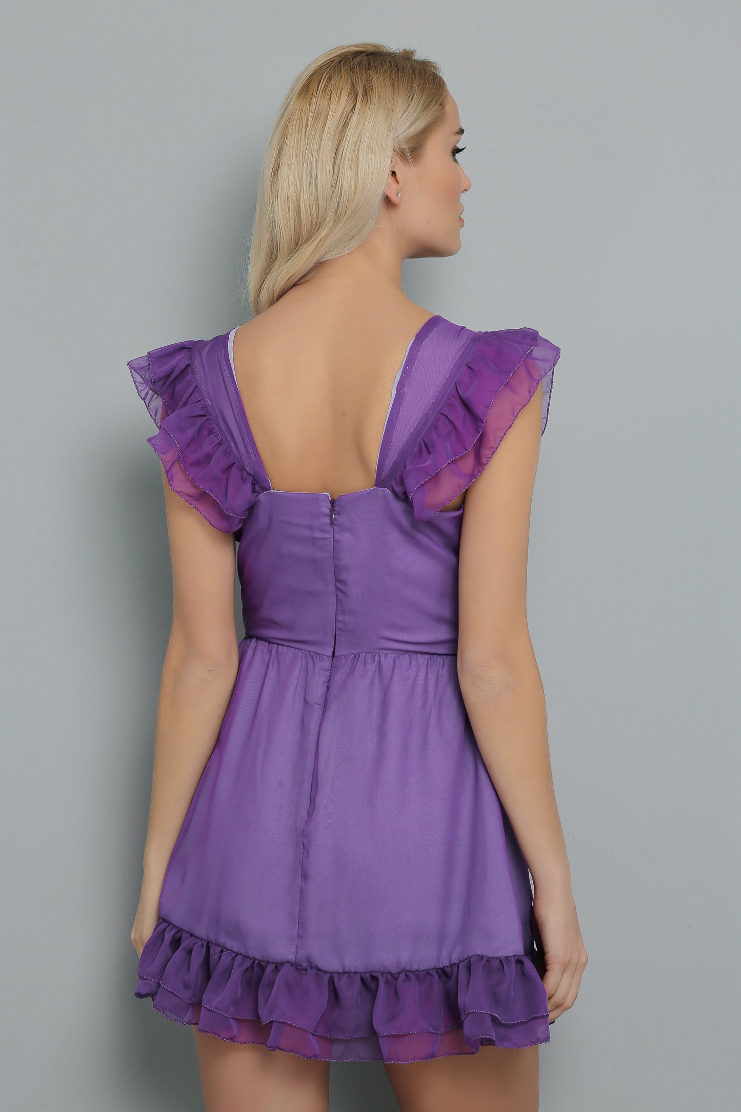 Kruvaze Mor Mini Kleid