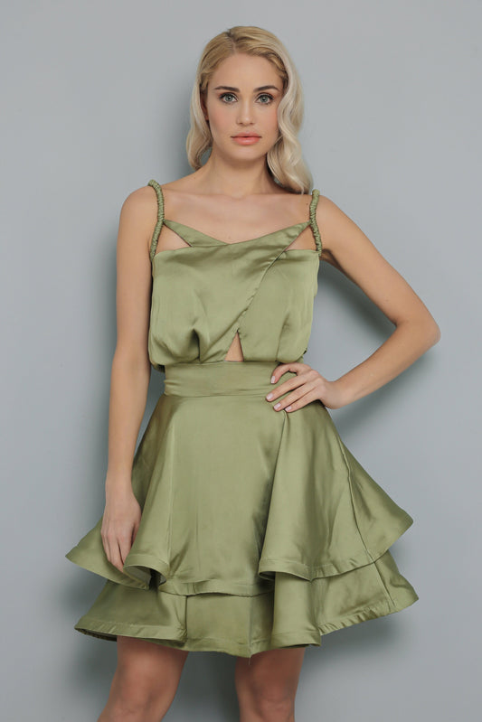 Rüschendetail Grünes Mini-Kleid